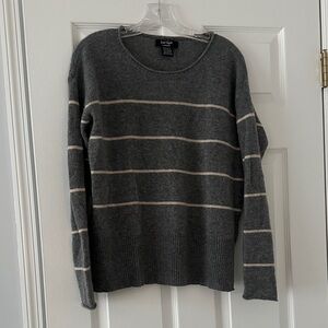 Lord & Taylor Gray and Pink Cashmere Striped Sweater